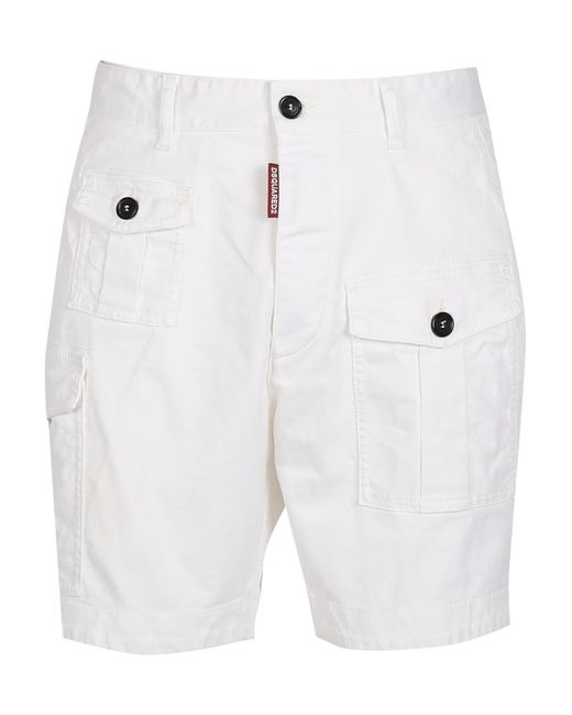 DSquared² White Shorts With Asymmetric Pockets And Logo for men