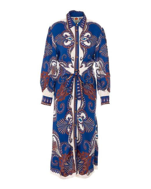 Farm Rio Blue And Arabesque Scarf Maxi Dress