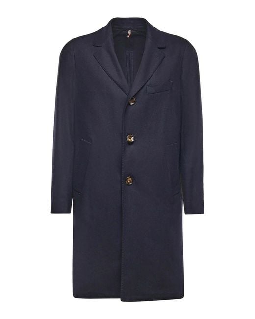 Santaniello Blue Single-Breasted Wool Blend Coat for men