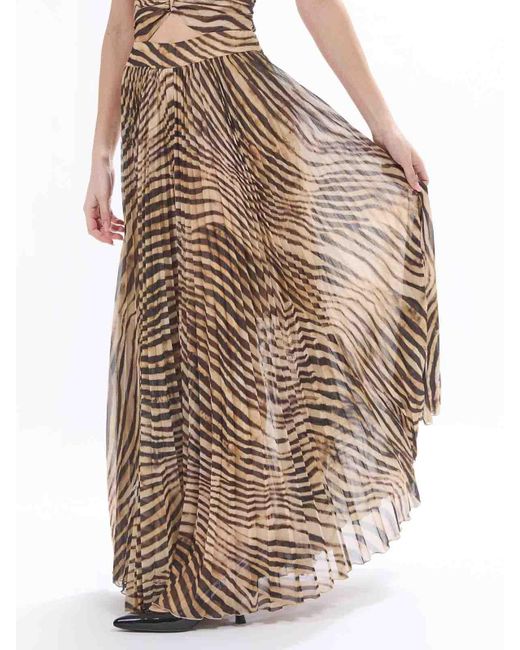Just Cavalli Natural Long Plisse Dress Dress Georgette Tiger