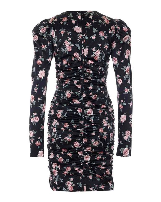 Dolce & Gabbana Black Dolce&Gabbana Vintage Rose Print Draped Dress