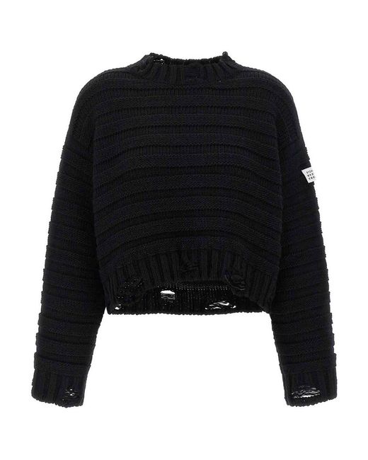 MM6 by Maison Margiela Black Distressed Wool Sweater