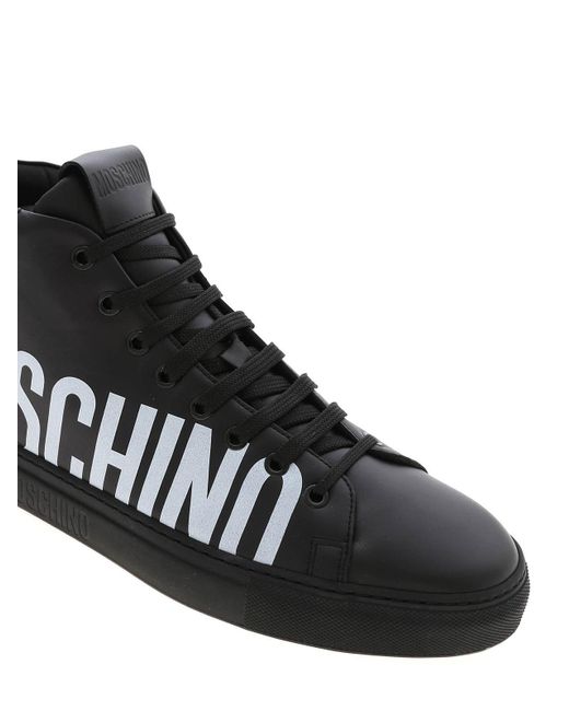 Moschino Black Logo Print Leather Sneakers for men