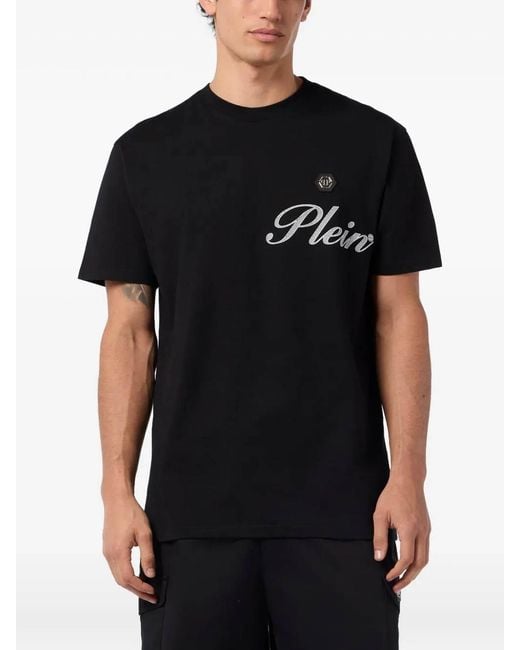 Philipp Plein Black Round-Neck T-Shirt Signature for men