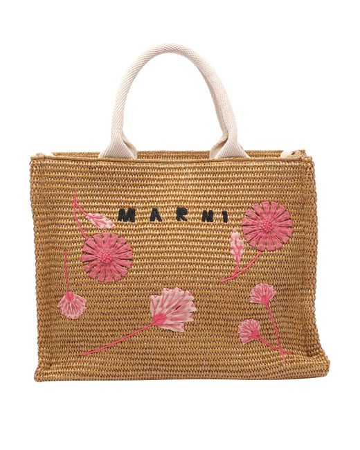 Marni Brown Raffia Small Tote Bag