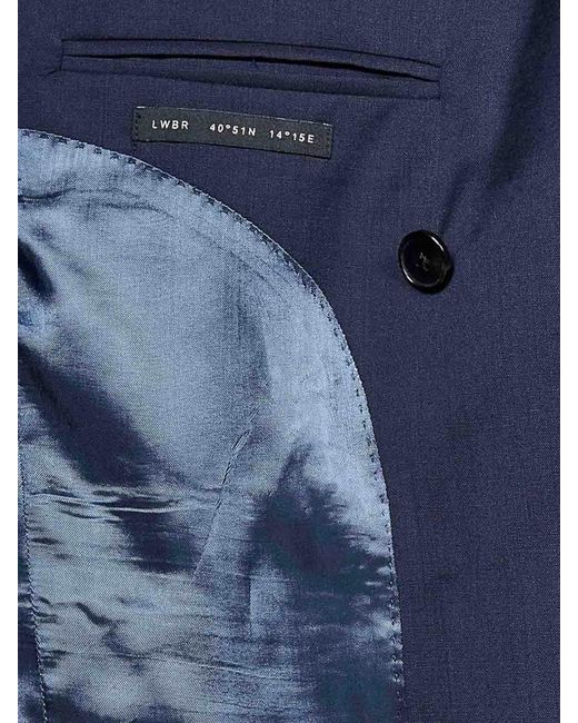 Low Brand Blue Tropical Wool Double-Breasted Blazer for men