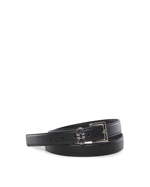 Ferragamo White Leather Double Gancini Belt