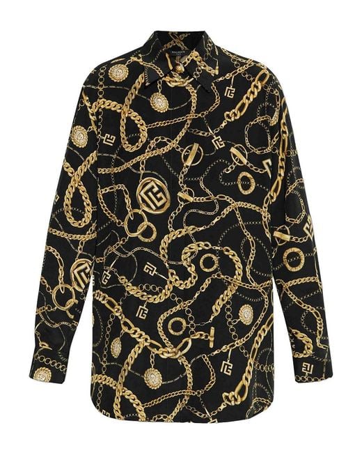 Balmain Black Silk Shirt With Print