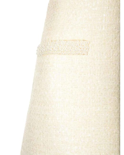Self-Portrait Natural Cream Boucle Pearl Trim Mini Skirt