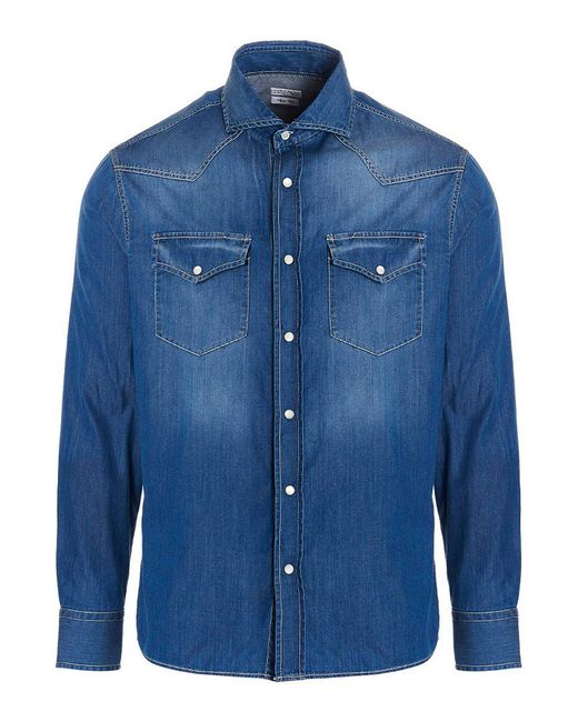 Brunello Cucinelli Blue Texan Shirt for men