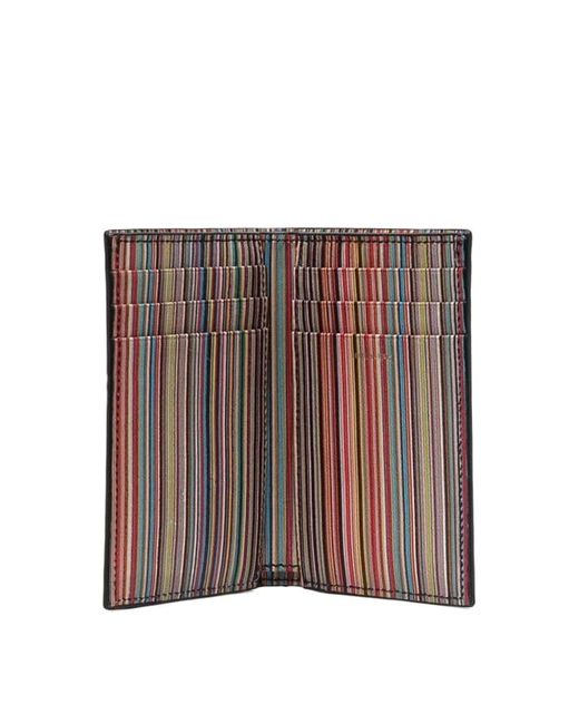 Paul Smith Black Leather Stripe-Print Cardholder for men