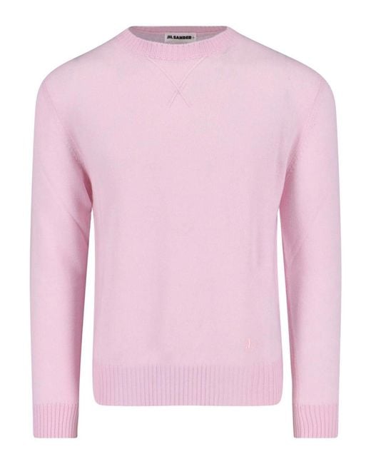 Jil Sander Pink Logo-Embroidered Crew-Neck Sweater for men