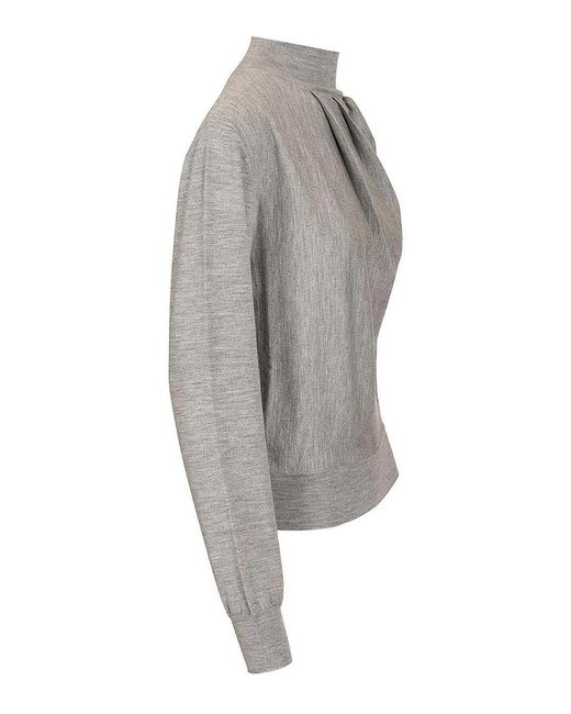 Givenchy Gray Draped Wool Blend Turtleneck Sweater