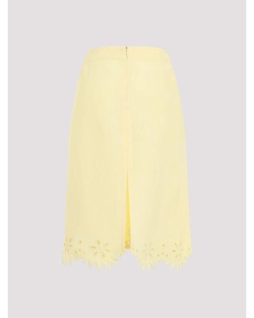 Bottega Veneta Yellow Grainy Viscose English Embroidery Skirt