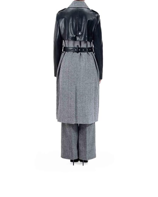 Karl Lagerfeld Gray Tweed & Faux Leather Coat