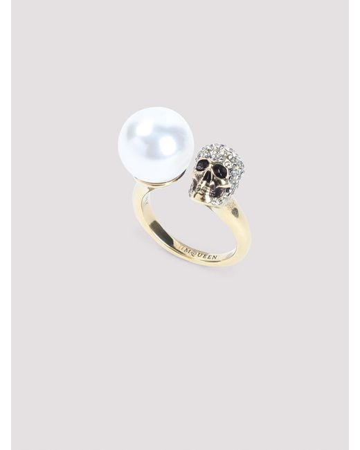 McQueen White Pearly Skull Ring