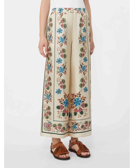 Weekend by Maxmara White Silk Floral Trousers