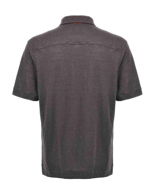 Zegna Gray Linen Polo Shirt for men