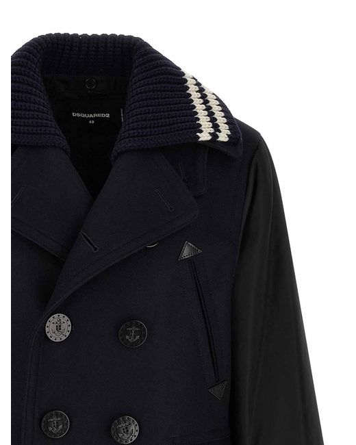 DSquared² Blue Hybrid Peacoat' Coat for men