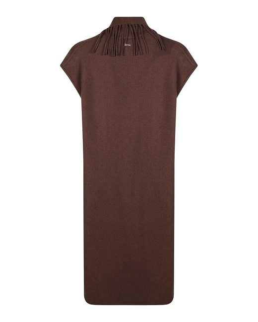 Herno Brown Cloth Vest With Nylon Fringes And Pockets