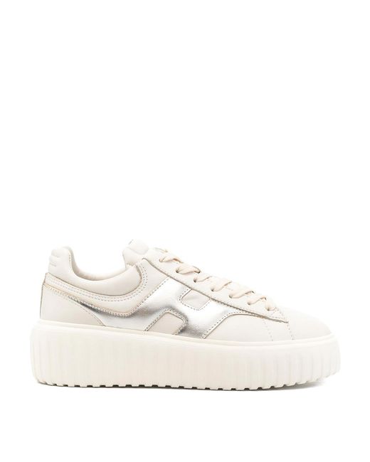 Hogan White H-Stripes Leather Sneakers