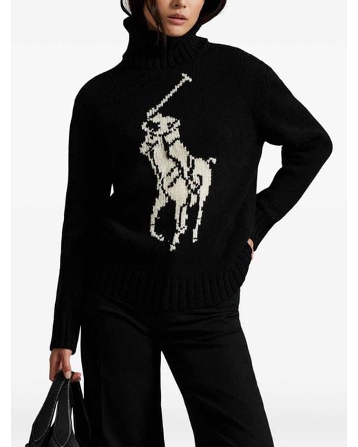 Polo Ralph Lauren Black Contrasting Graphic Wool Turtleneck Sweater