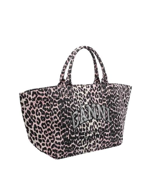 Ganni Multicolor Xxl Shopper Logo Tote Bag