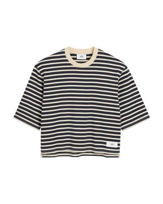 AMI Black Recycled Cotton Loose Striped T-Shirt for men