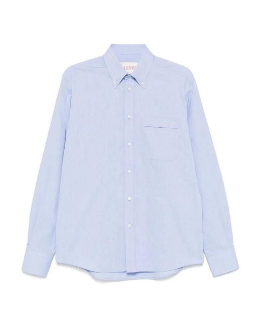 Valentino Blue 'Vlogo Signature' Long Sleeve Oxford Shirt for men