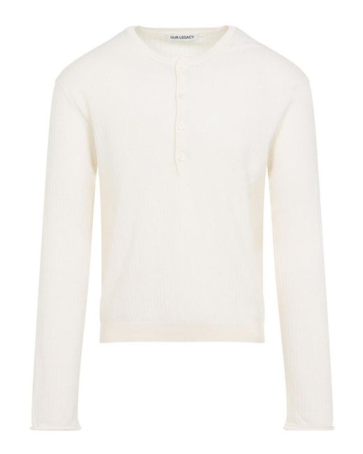 Our Legacy White Fine Henley T-Shirt for men