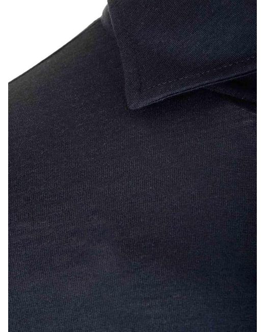 Brunello Cucinelli Blue Silk And Cotton Polo Shirt for men