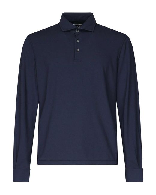 Fedeli Blue Long Sleeve Polo for men