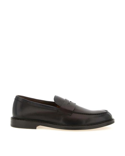 Doucal's Black Leather Loafers for men