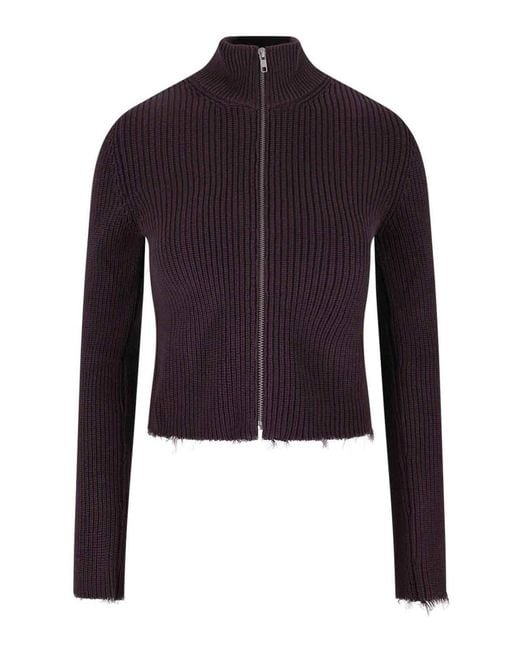 MM6 by Maison Margiela Blue Ribbed Zip Cardigan