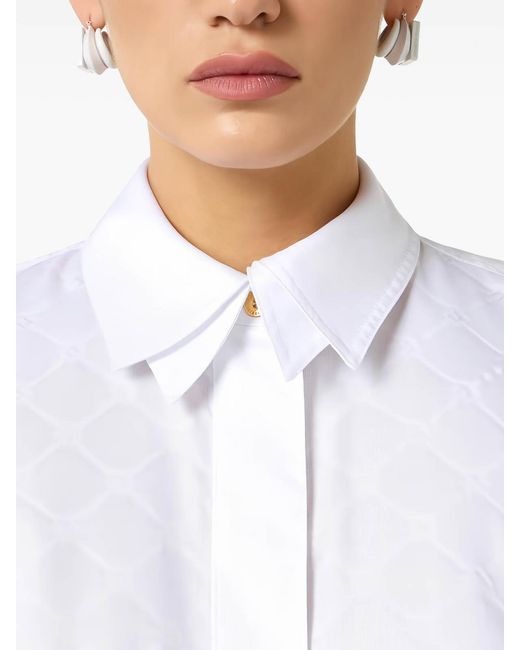 Elisabetta Franchi White Jacquard Cotton Shirt With Cufflinks