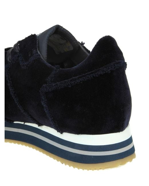 Philippe Model Black Tropez Higher Velour Bleu Velvet Sneakers