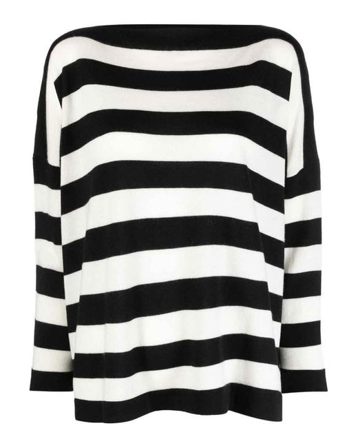 Daniela Gregis Black Striped Wool Boatneck Sweater