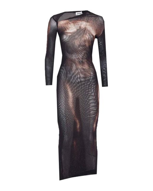 Jean Paul Gaultier Brown Body Dust Mesh Asymmetric Dress