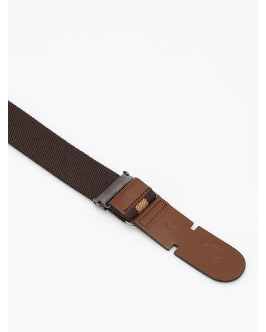 Tod's Brown Canvas And Leather Greca Belt for men