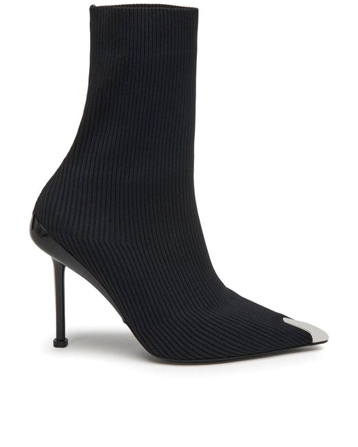 McQueen Black Statement Raffia Pointed-Toe Boots For