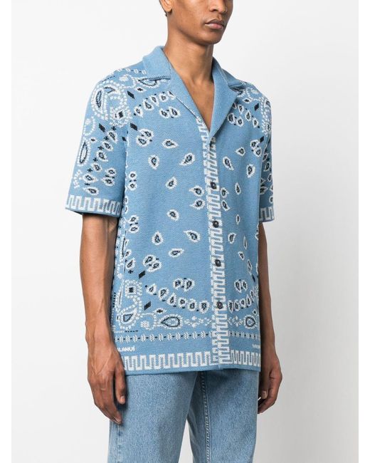 Alanui Blue Cotton Piqué Bandana Shirt for men