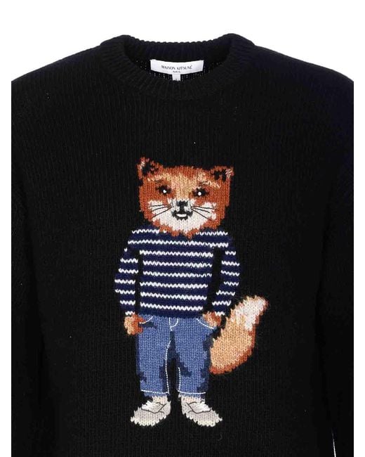 Maison Kitsuné Blue Dressed Fox Embroidered Sweater for men