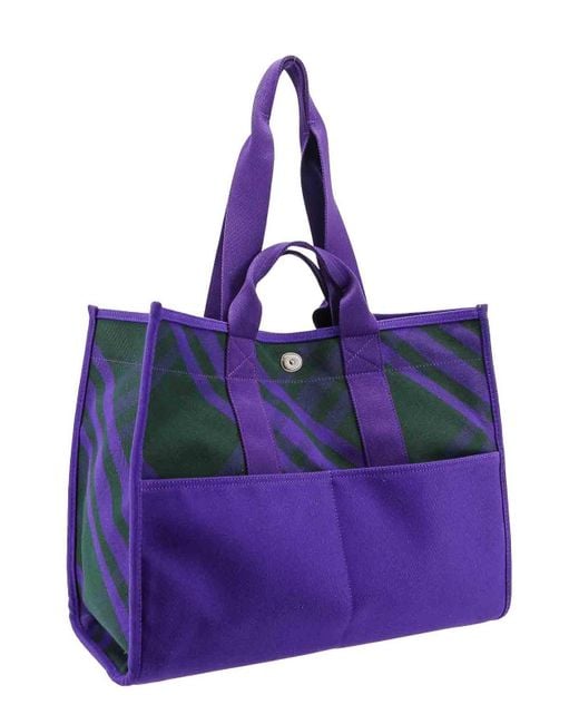 Burberry Purple Canvas Shoulder Bag With Check Motif for men
