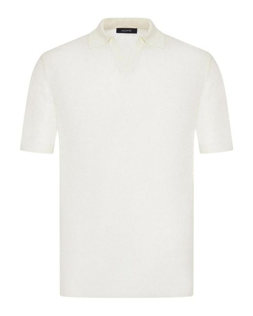 Nome White Short-Sleeved Linen Polo Shirt for men