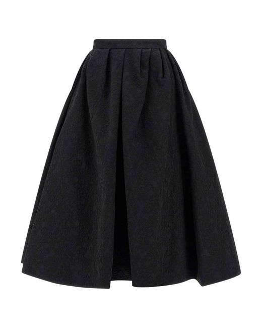 Carolina Herrera Black Cotton Jacquard Midi Skirt With Crinoline Underskirt