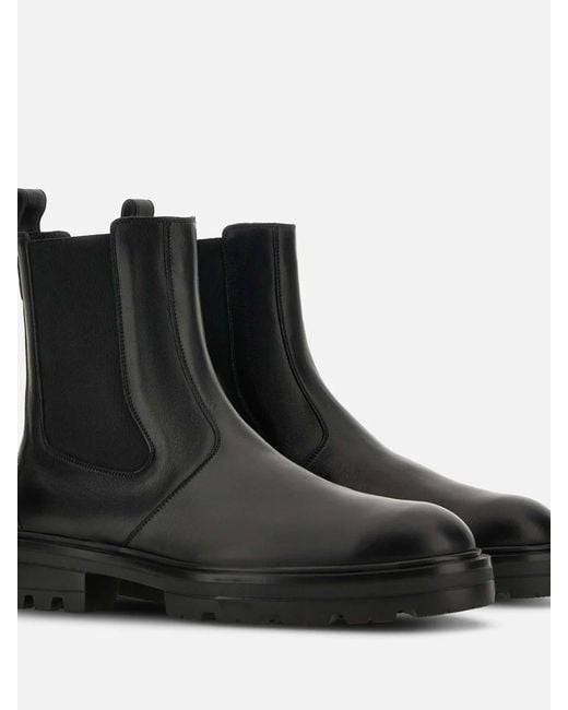 Hogan Black Leather Chelsea Boots for men