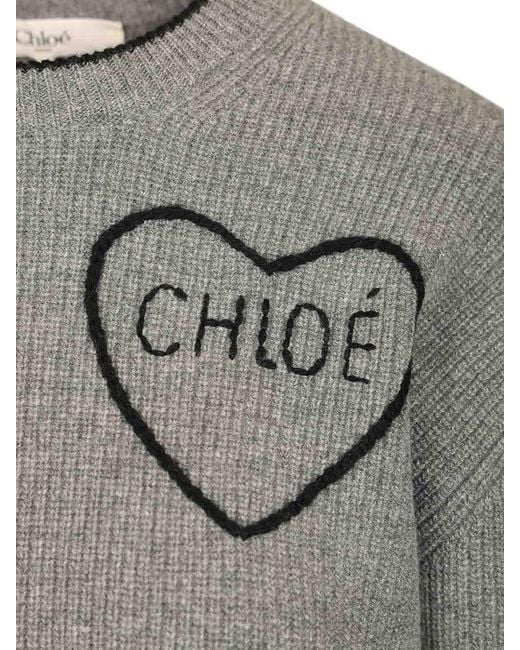 Chloé Gray Cropped Fitted Shirt With Logo