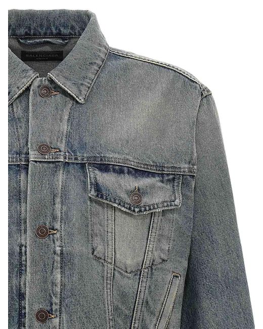 Balenciaga Gray Rhinestone Logo Denim Jacket