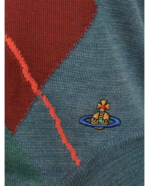 Vivienne Westwood Blue Argyle Wool And Cotton Sweater