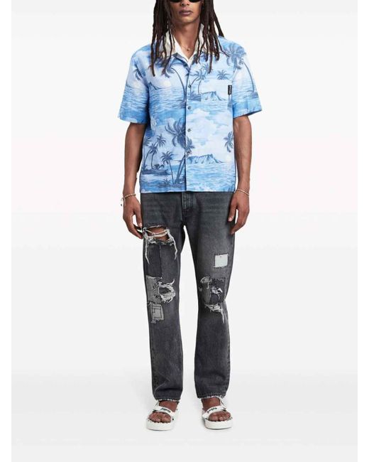 Palm Angels Blue Shirt With Print for men